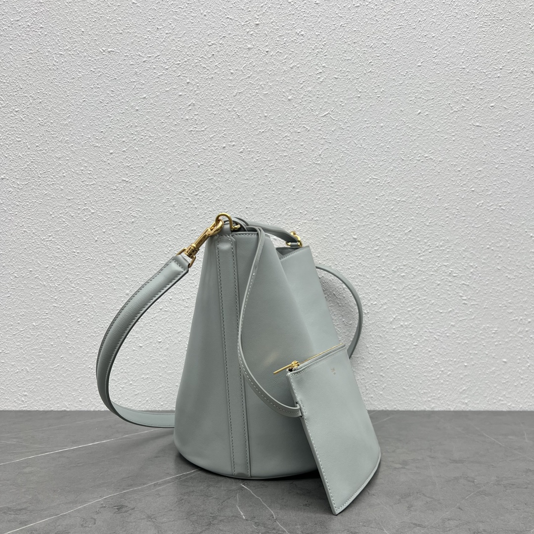 Celine Bucket 16 Smooth Calfskin Handbag Shoulder Bag Light Grey 195573